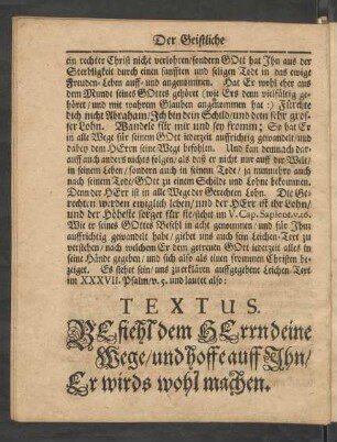 Textus. [...] im XXXVII. Psalm/ v. 5. und lautet also: