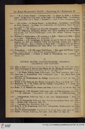 IX. Moderne Graphik, Handzeichnungen, Aquarelle, Oelgemälde und Plastiken (Nr. 1846 - 2250)