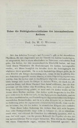 III. Ueber die Dichtigkeitsverhältnisse des intermolecularen Aethers.