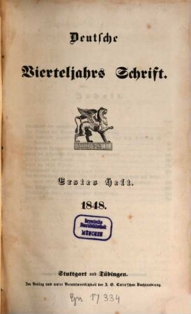 Deutsche Vierteljahrs-Schrift. 1848,1/2