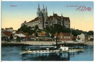 Meißen. Burgberg mit Elbe u. Dampfer Kronprinz