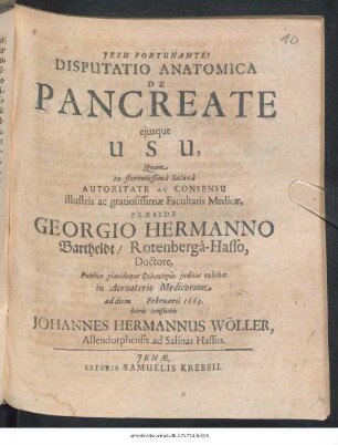 Disputatio Anatomica De Pancreate eiusque Usu