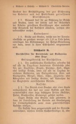 Abschnitt B. Vorschriften für Steinbrüche und Gräbereien über Tage