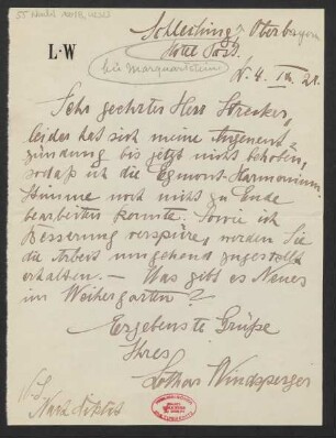 Brief an Willy Strecker und B. Schott's Söhne : 04.09.1920