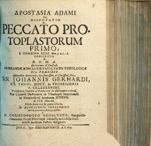 Apostasia Adami, sive disputatio de peccato protoplastorum primo, e genuina sede Gen. 3, v. 1 - 8. conscripta