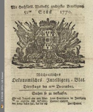 50tes Stueck, Dienstags den 11ten December 1770