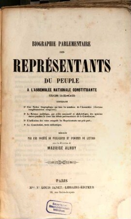Biographie parlementaire des Représentants du peuple à l'Assemblée nationale constituante de 1848