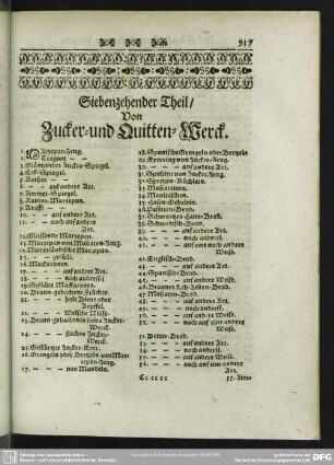 Siebenzehender Theil, Von Zucker- und Quitten-Werck