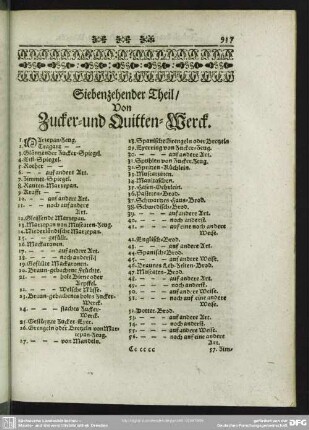 Siebenzehender Theil, Von Zucker- und Quitten-Werck
