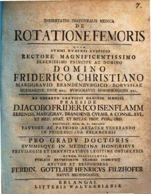 Dissertatio Inavgvralis Medica De Rotatione Femoris