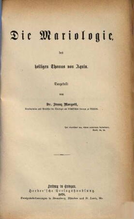 Die Mariologie des heiligen Thomas von Aquin