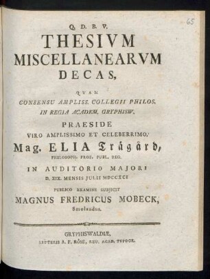 Thesivm Miscellanearvm Decas