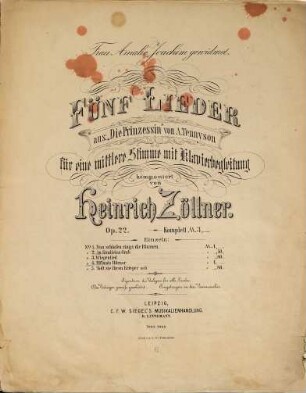 Fünf Lieder : aus "Die Prinzessin" von A. Tennyson ; für eine mittlere Stimme mit Klavierbegleitung ; Op. 22 ; Frau Amalie Joachim gewidmet, 4. Elflands Hörner