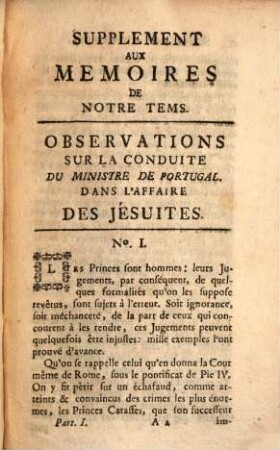 Supplément aux Mémoires pour servir à l'histoire de notre temps