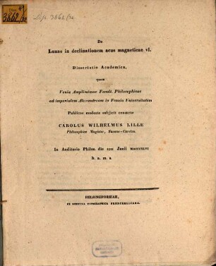 De lunae in declinationem acus magneticae vi : Dissertatio Academicae