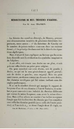 Démonstration de deux théorèmes d'algèbre.