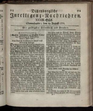 Sonnabends: den 19. August 1775.