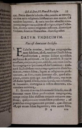 Datum Undecimum. Una est duntaxat Ecclesia