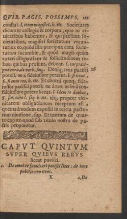 Caput Quintum Super Quibus Rebus liceat pacisci.