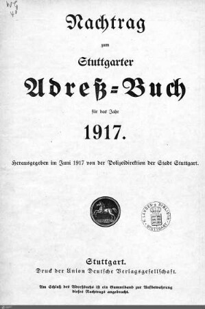 1917 - Nachtrag: Stuttgarter Adressbücher / Nachtrag, 1917