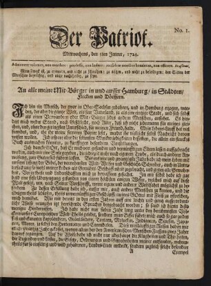 No 1. Mittwochens, den 5ten Jenner, 1724