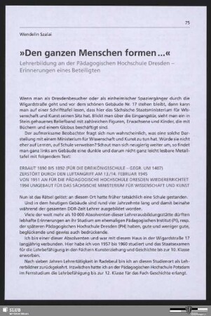 "Den ganzen Menschen formen ..." - Lehrerbildung an der Pädagogischen Hochschule Dresden - Erinnerungen eines Beteiligten