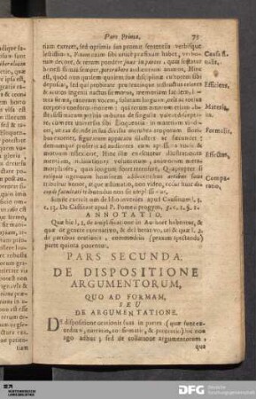 Pars Secunda. De Dispositione Argumentorum. Quo Ad Formam Seu De Argumentatione.