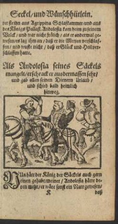 Als Andolosia seines Säckels mangelt/ erschrack er ausdermassen ... und schied bald heimlich hinweg.