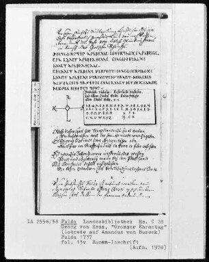Georg Friedrich Heß, Großer Ehrentag, Lobrede auf Amadeus von Buseck — Tabelle mit Runen-Inschriften, Folio 13 verso