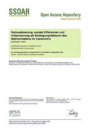 Nationalisierung, soziale Differenzen und Urbanisierung als Bedingungsfaktoren des Wahlverhaltens im Kaiserreich