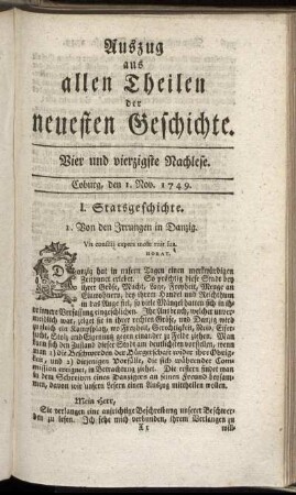 Vier und vierzigste Nachlese. Coburg, den 1. Nov. 1749.