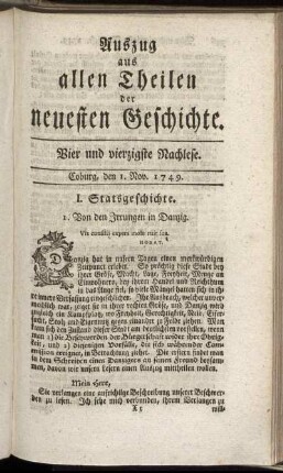 Vier und vierzigste Nachlese. Coburg, den 1. Nov. 1749.