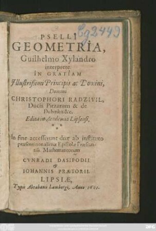 Pselli Geometria, Guilhelmo Xylandro interprete In Gratiam ...