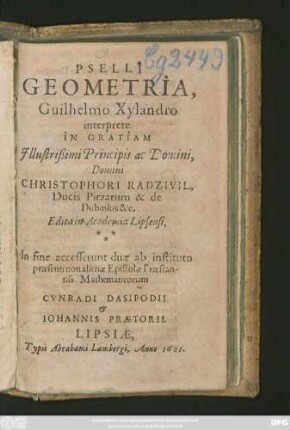Pselli Geometria, Guilhelmo Xylandro interprete In Gratiam ...