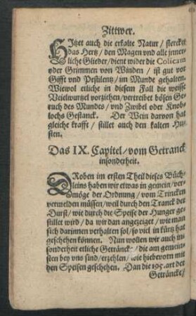 Das IX. Capitel/ vom Getranck insonderheit.