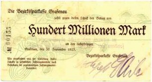 Geldschein / Notgeld, 100 Millionen Mark, 30.9.1923
