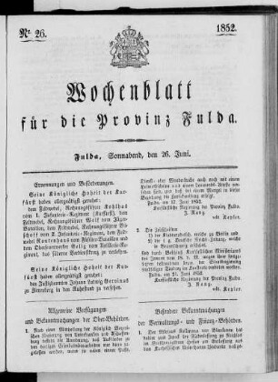 Nr. 26, Ausgabe vom 26. Juni 1852