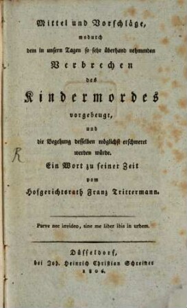 Mittel und Vorschläge zur Vorbeugung des Kindermords