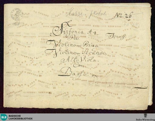 Symphonies - Mus. Hs. 1016 : vl (2), a-vla, b; G; LaRueS 1988 deest RV 303