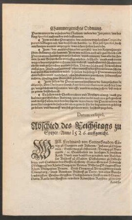 Abschied des Reichßtags zu Speyer/ Anno 1526. auffgericht.
