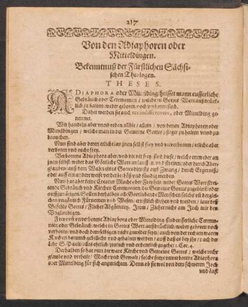 Von den Adiaphoren oder Mitteldingen. Bekenntnusß der Fürstlichen Sächsischen Theologen.