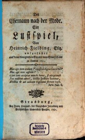 Der Ehemann nach der Mode : Ein Lustspiel