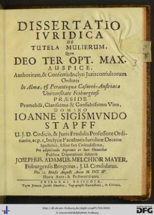 Dissertatio Ivridica De Tutela Mulierum