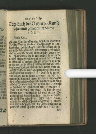 Tag-Buch der Artzney-Kunst [...] im Martio 1681