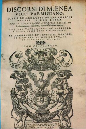Discorsi di M. Enea Vico Parmigiano sopra le medaglie de gli antichi