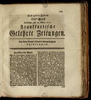 XXItes Stück Dienstags, den 13. März, 1770. - XXXtes Stück Freytags, den 13. April, 1770.