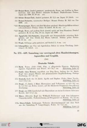 Sammlung von vorwiegend alten Handzeichnungen, Aquarellen und Graphik (Nr. 573-649)