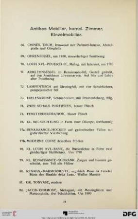 Antikes Mobiliar, kompl. Zimmer, Einzelmobiliar (Nr. 68-156)