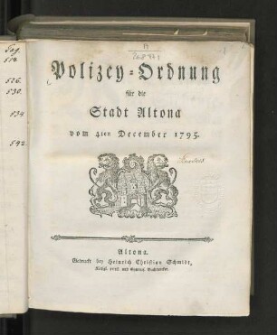 Polizey-Ordnung für die Stadt Altona vom 4ten December 1795