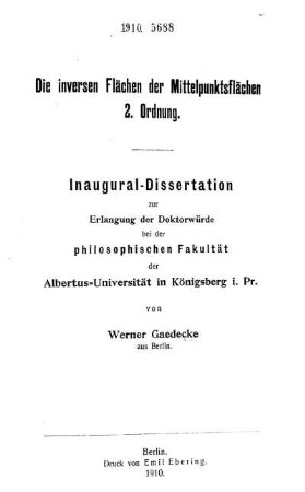 Die inversen Flächen der Mittelpunktsflächen 2. Ordnung